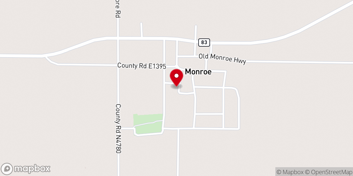 Map showing location of Monroe Baptist Church