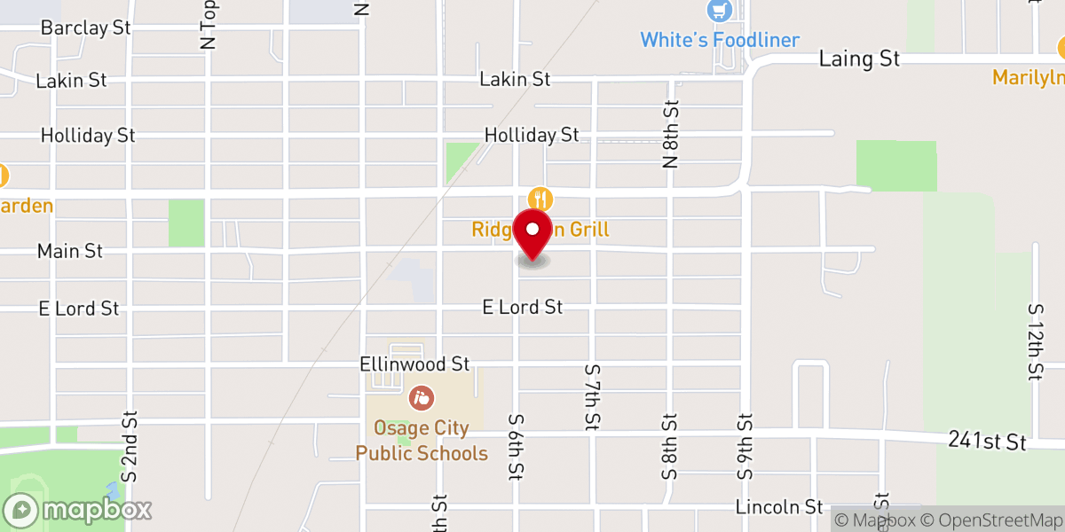 Map showing location of First Presbyterian Church of Osage City