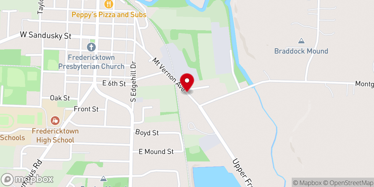 Map showing location of Fredericktown Holiness Church