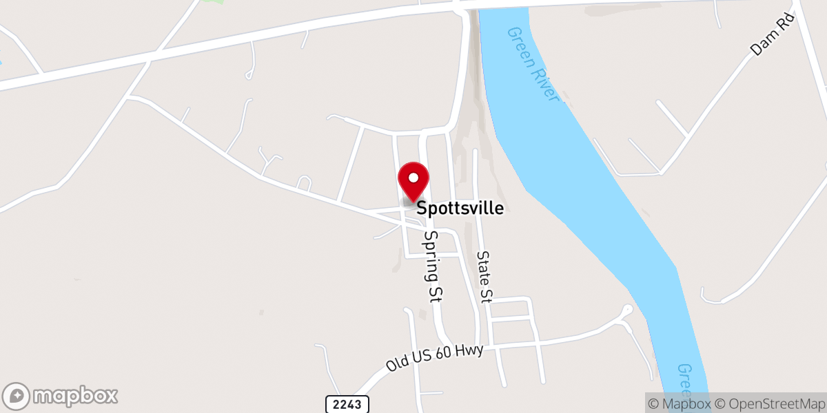 Map showing location of Spottsville Missionary Baptist Church