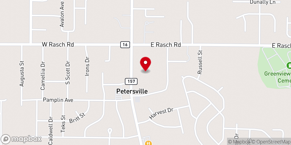 Map showing location of Petersville Missionary Baptist Church
