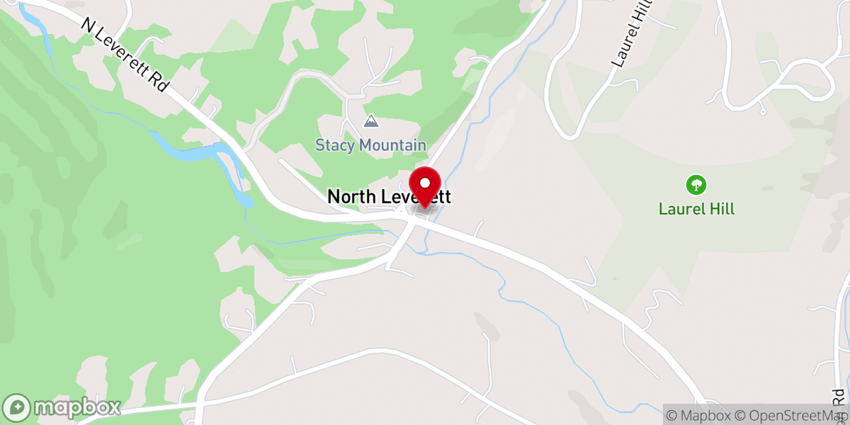 Map showing location of North Leverett Baptist Church