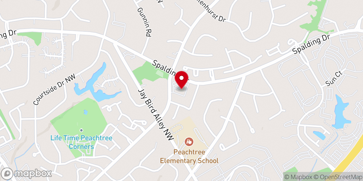 Map showing location of Peachtree Corners Presbyterian Church
