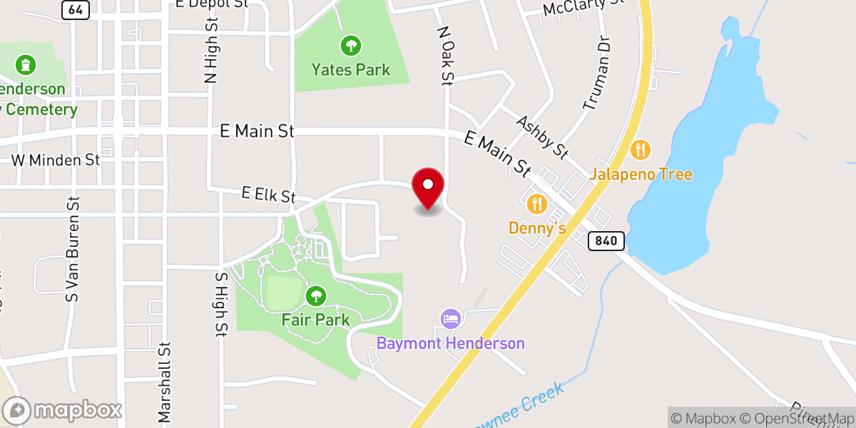 Map showing location of South Oak Church of Christ