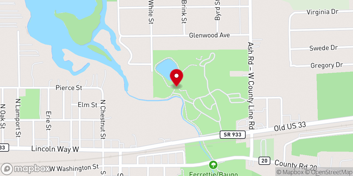 Map showing location of Ferrettie/Baugo Creek County Park