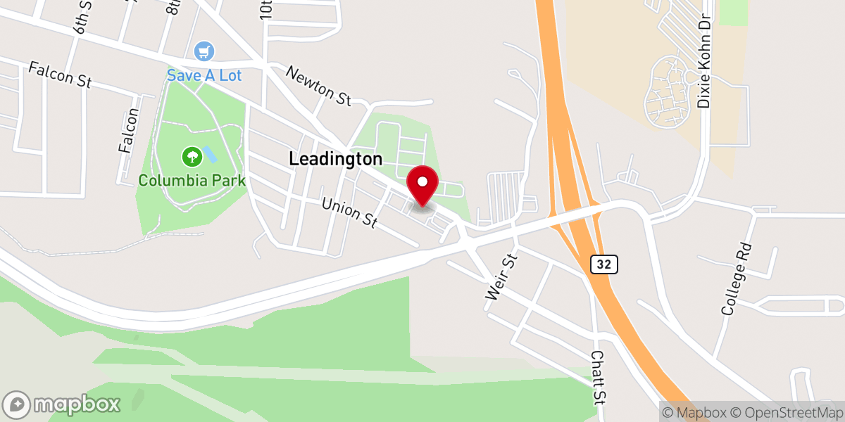 Map showing location of Leadington Free Will Baptist Church