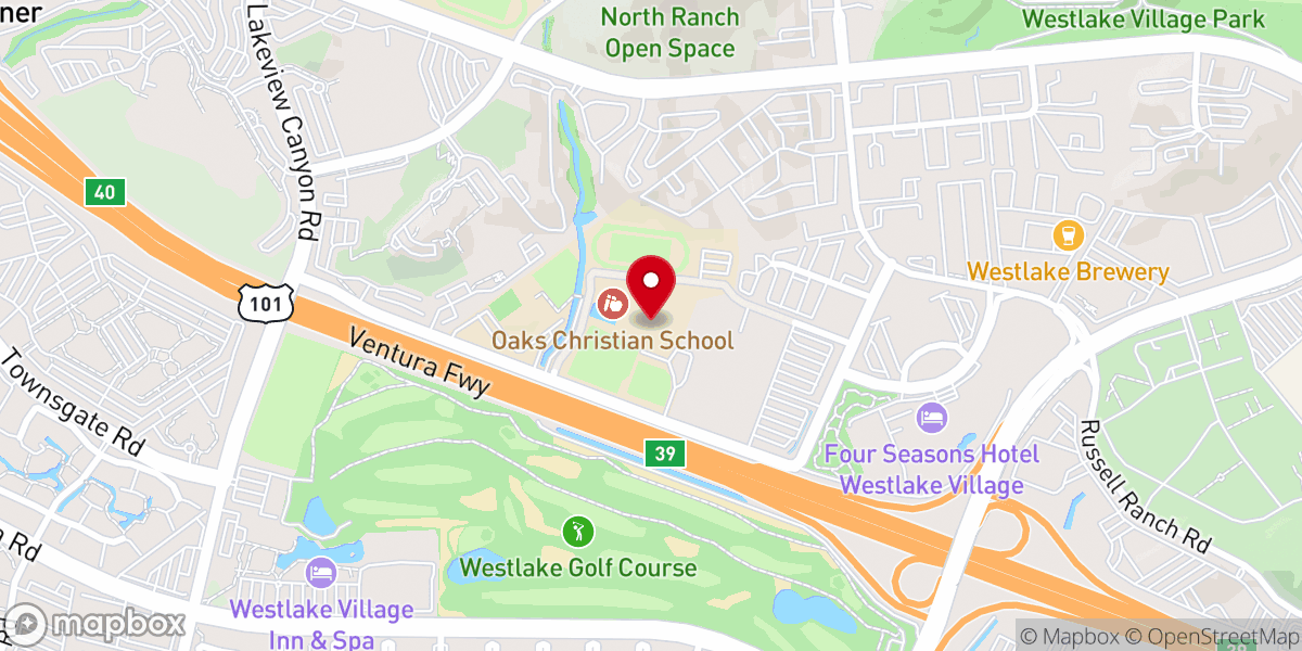 Map showing location of Oaks Christian School