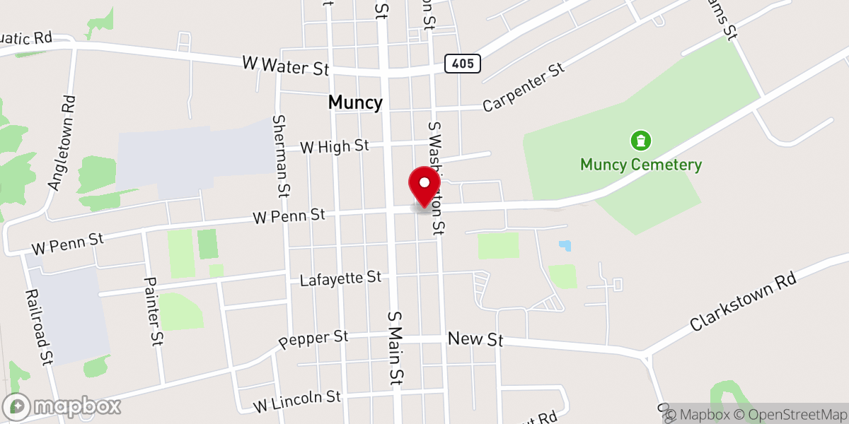 Map showing location of Muncy Presbyterian Church