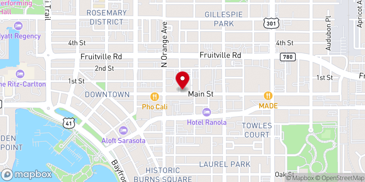 Map showing location of Sarasota First Baptist Church