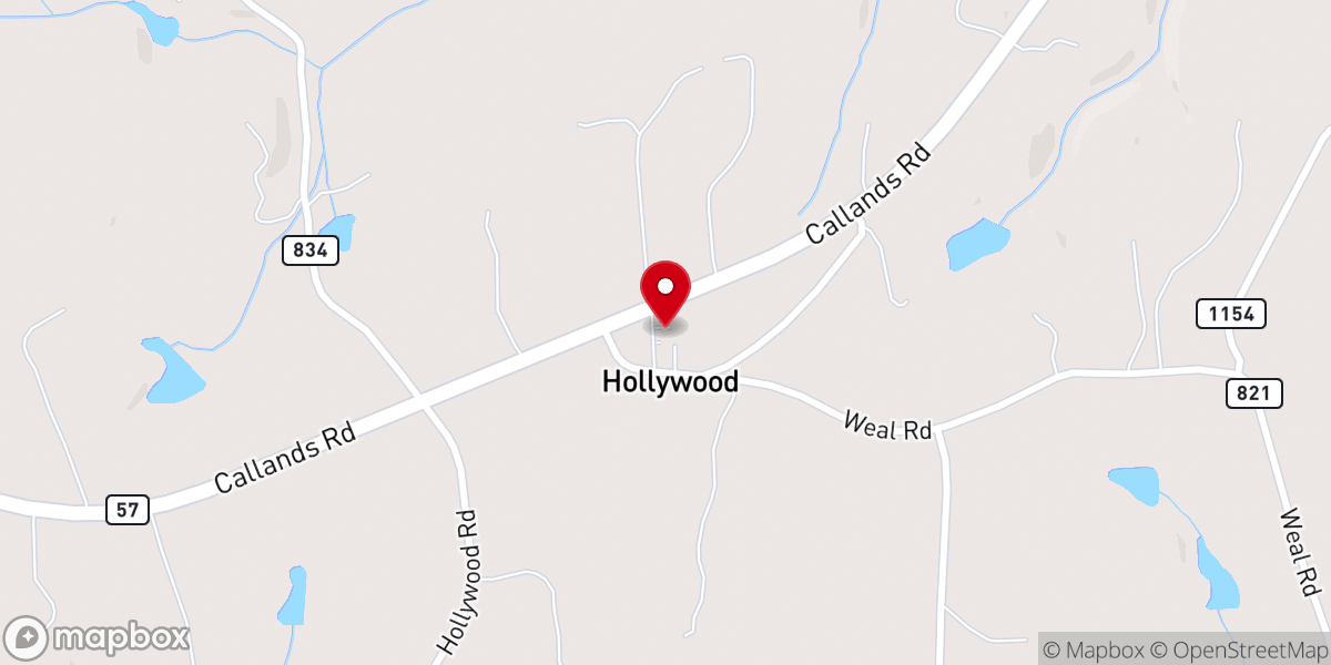 Map showing location of Hollywood Baptist Church