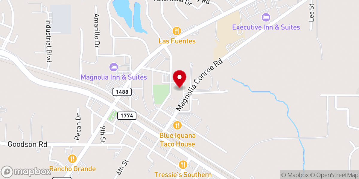 Map showing location of Magnolia's First Baptist Church