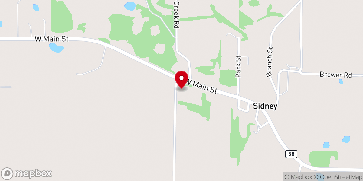 Map showing location of Sidney Cumberland Presbyterian Church