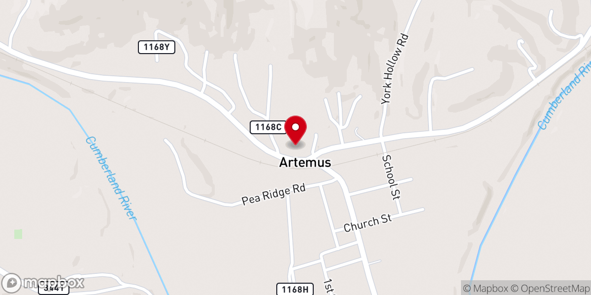 Map showing location of Artemus Christian Church