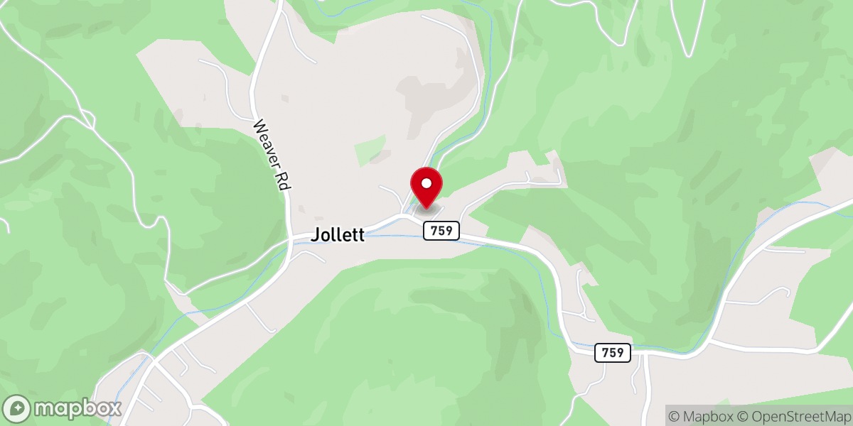 Map showing location of Jollett United Methodist Church/ Mericas married here