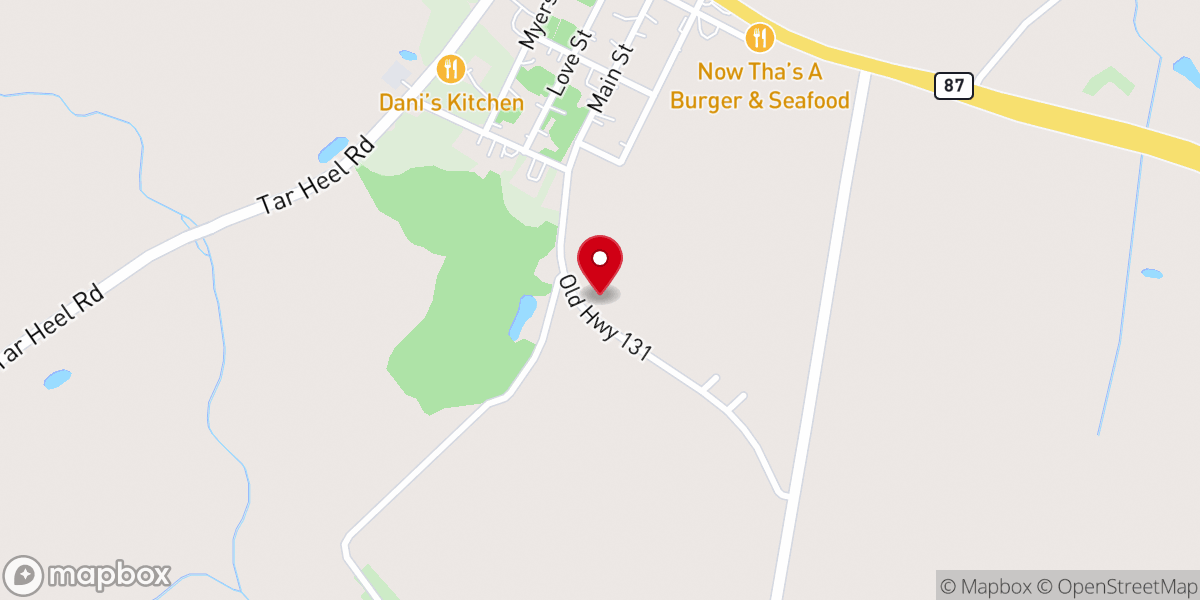 Map showing location of Tar Heel Freewill Baptist Church