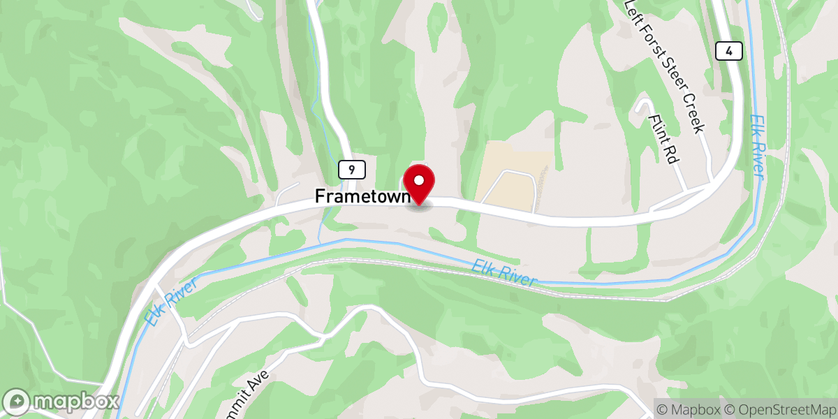 Map showing location of Frametown United Methodist Church
