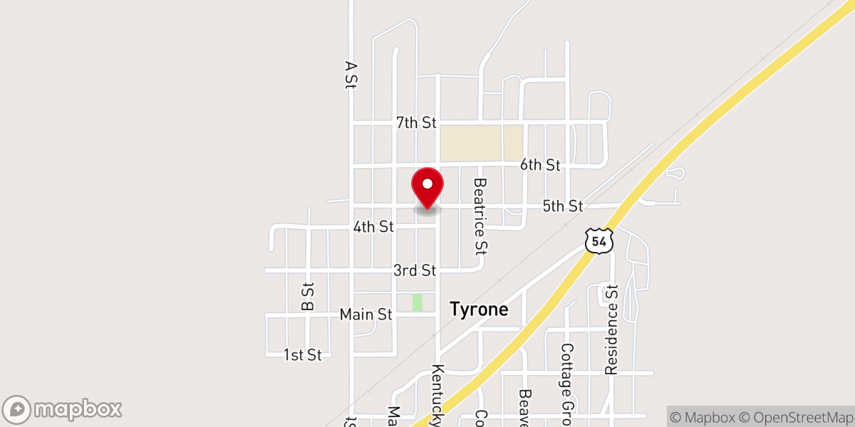 Map showing location of Tyrone Baptist Church