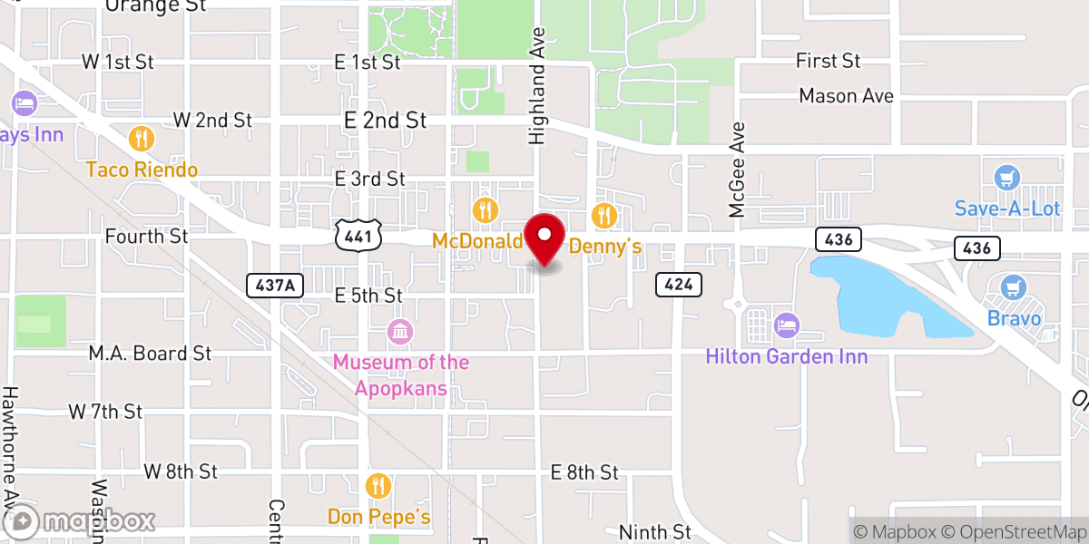 Map showing location of First Baptist Church of Apopka