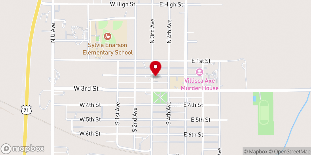 Map showing location of Villisca United Methodist Church