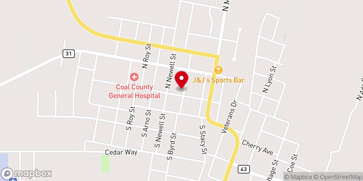 Map showing location of Coalgate Missionary Baptist Church