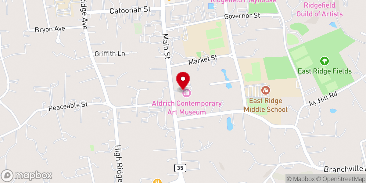 Map showing location of The Aldrich Contemporary Art Museum