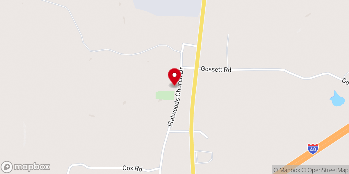Map showing location of Flatwoods Baptist Church