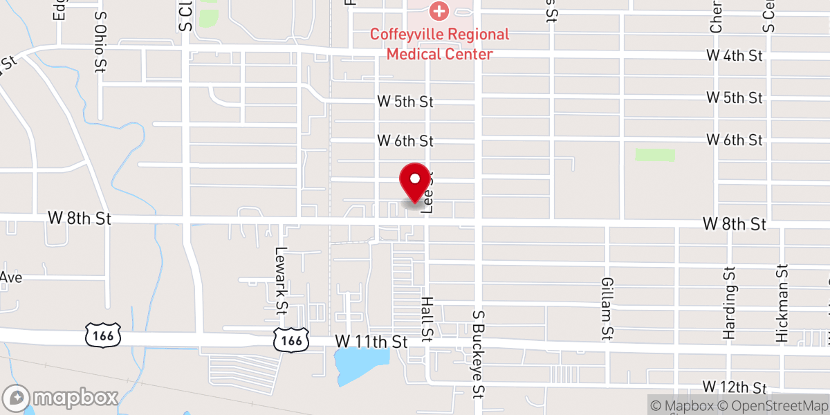 Map showing location of Coffeyville First Assembly of God