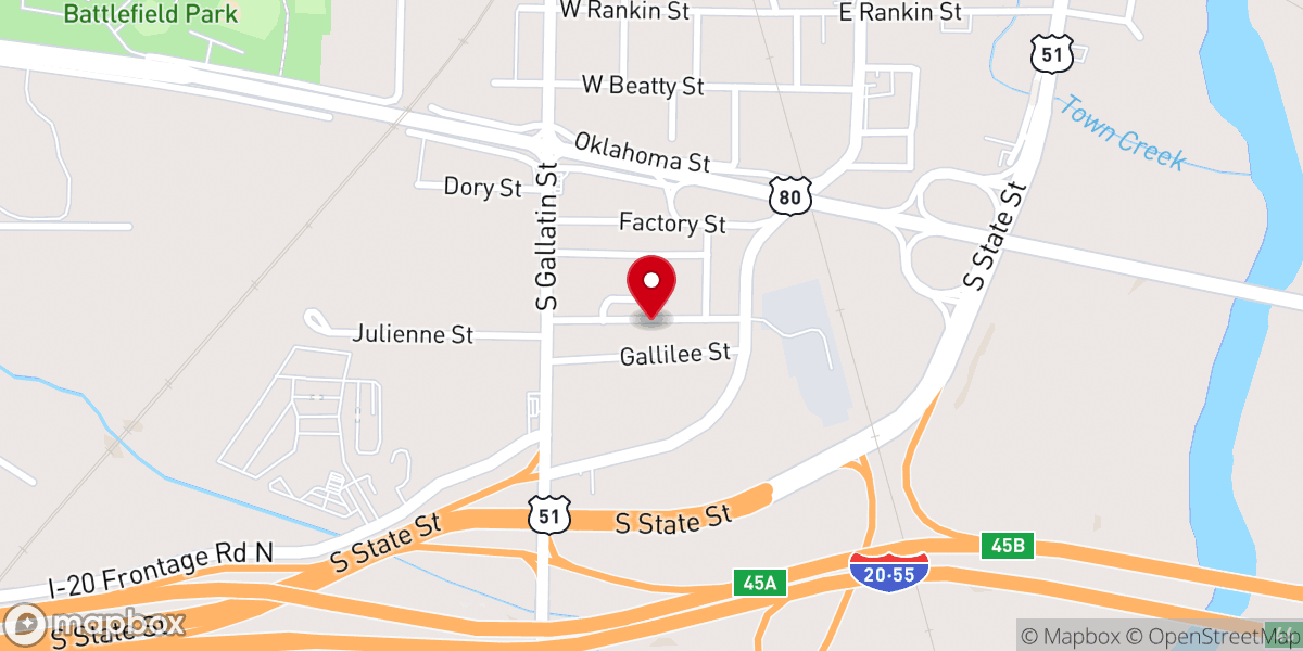 Map showing location of Mount Galilee Baptist Church
