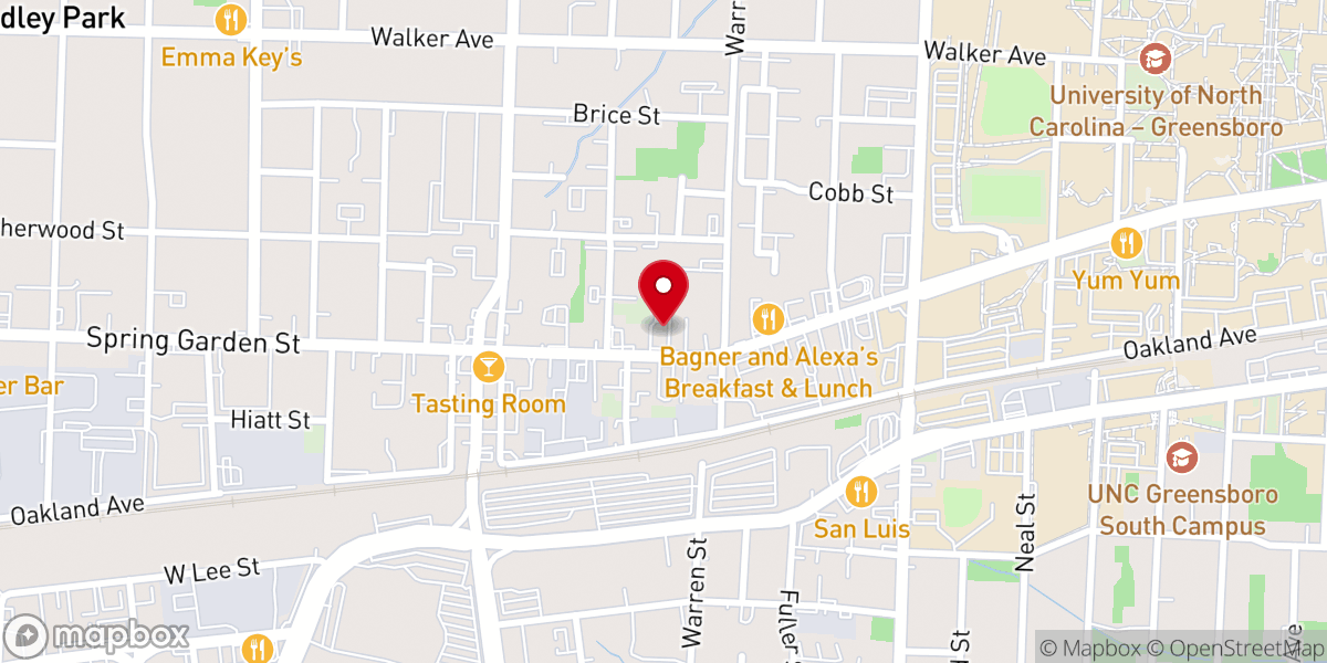 Map showing location of The Power for Living Tabernacle of Greensboro NC