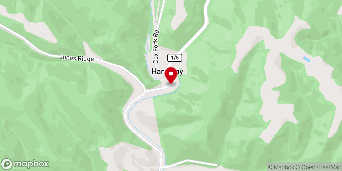 Map showing location of Harmony Baptist Church