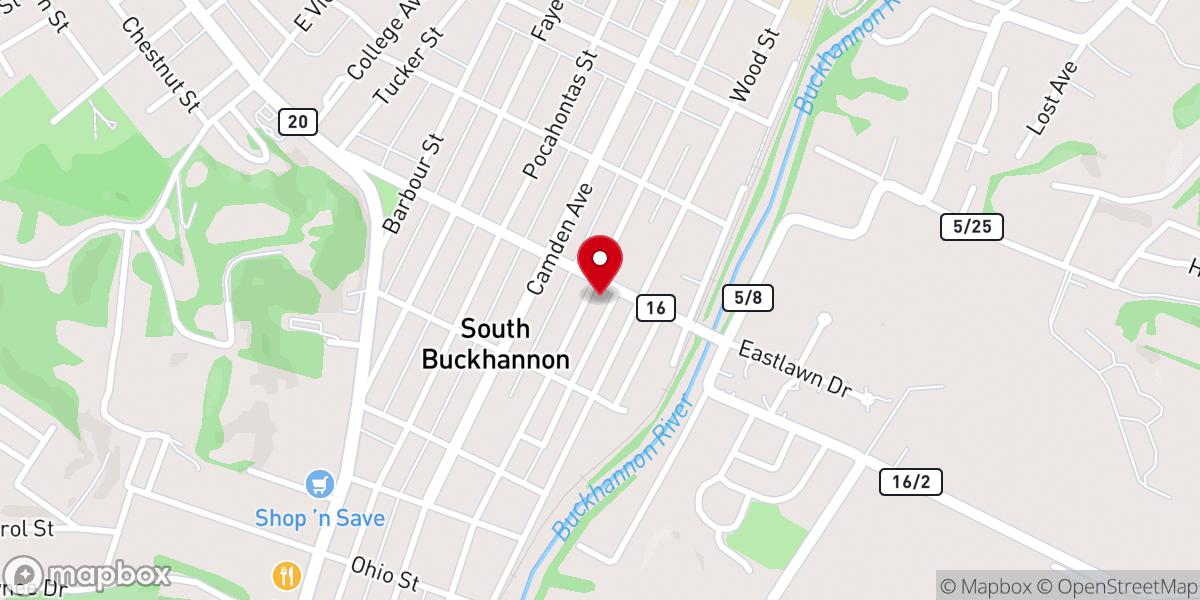 Map showing location of South Buckhannon Mission Church