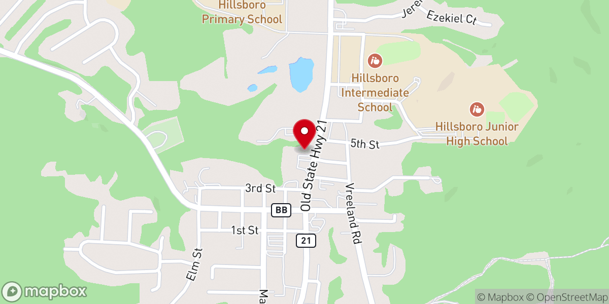 Map showing location of First Baptist Church-Hillsboro