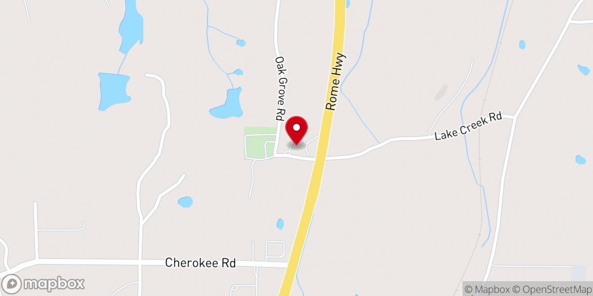 Map showing location of Oak Grove Baptist Church
