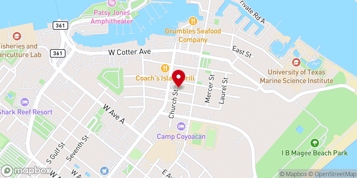 Map showing location of Port Aransas Church of Christ