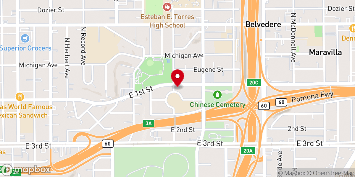 Map showing location of Victory Outreach Church of Boyle Heights