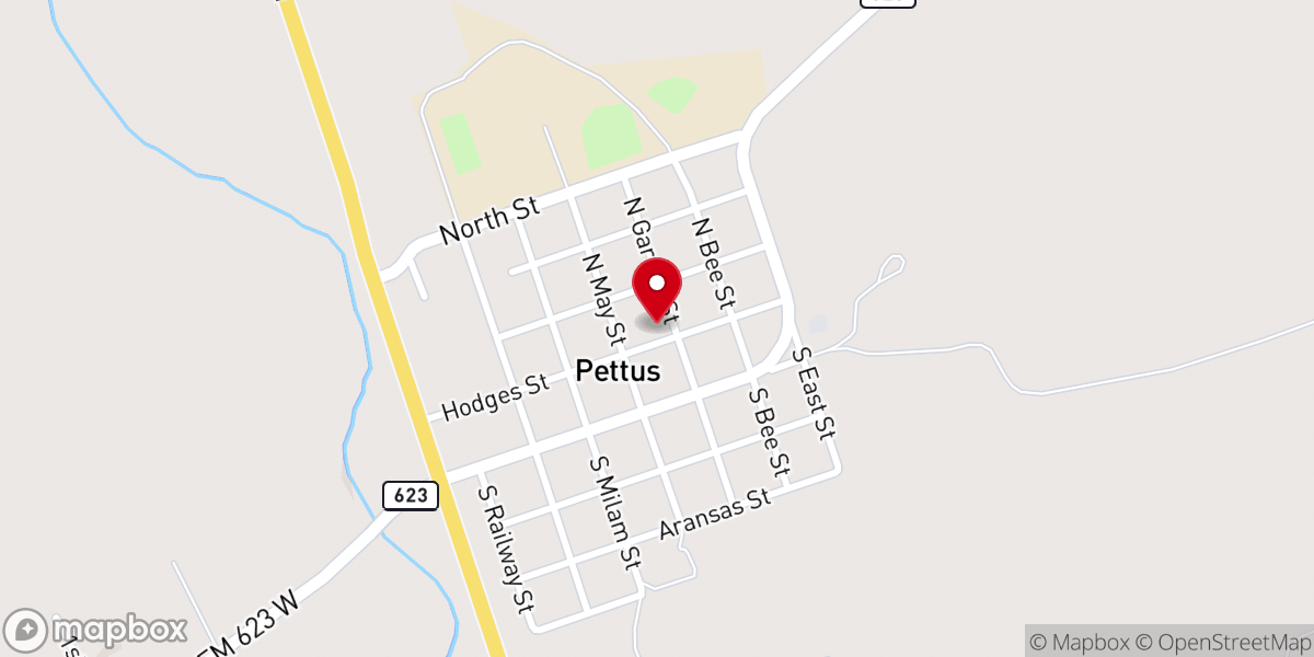 Map showing location of First Baptist Church of Pettus