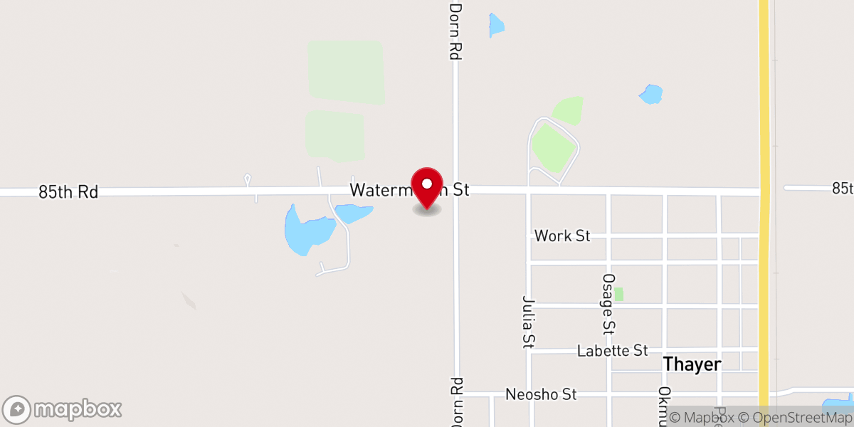 Map showing location of Thayer Christian Church