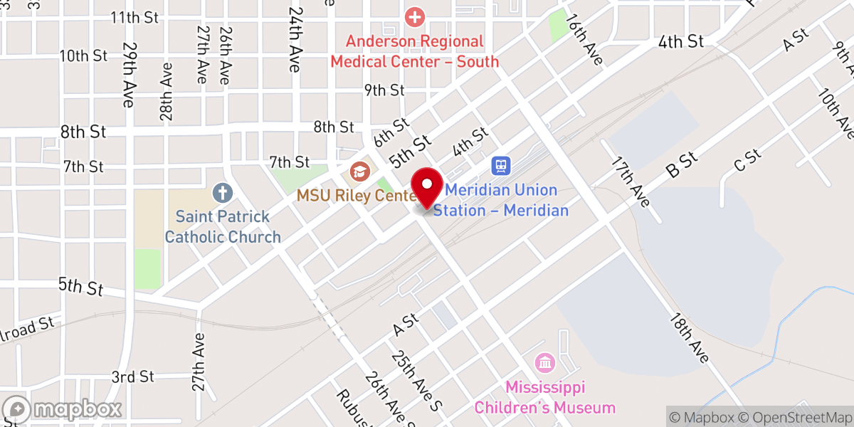 Map showing location of Mississippi Arts + Entertainment Experience (The MAX)