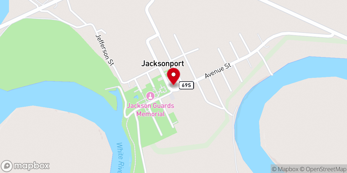 Map showing location of Jacksonport Baptist Church