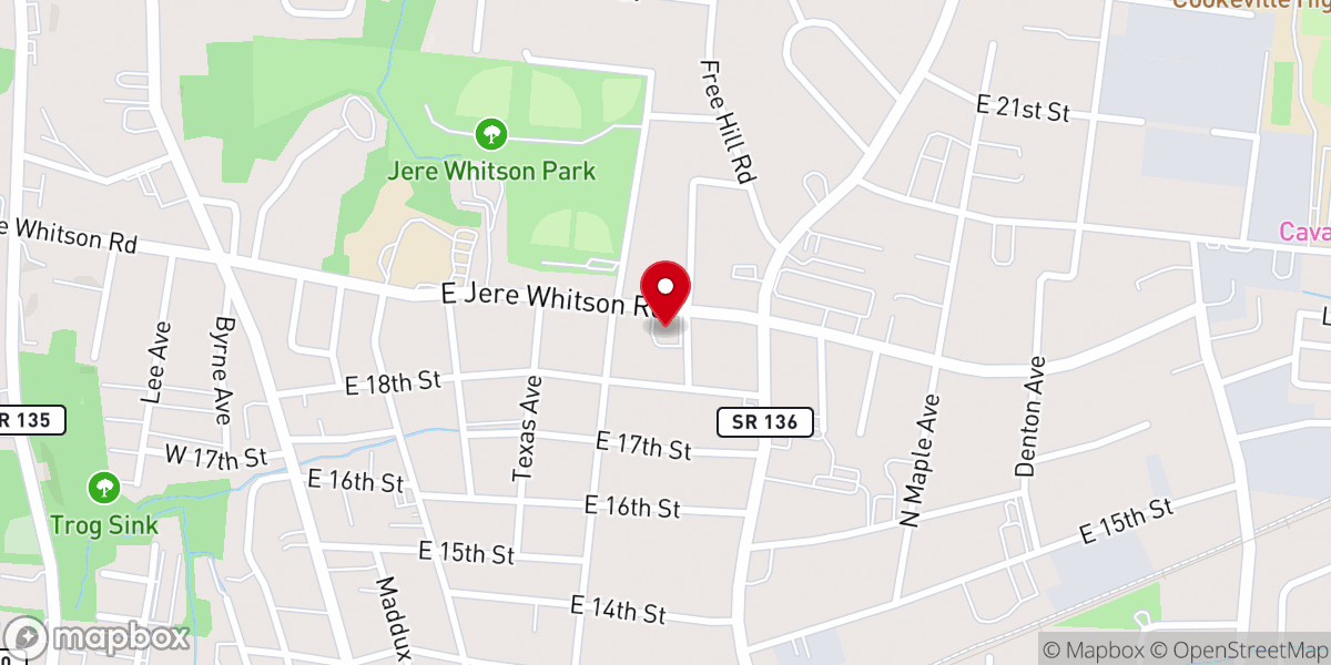 Map showing location of Jere Whitson Rd church of Christ