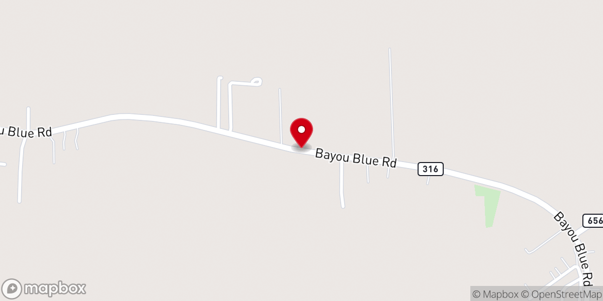 Map showing location of Bayou Blue Chapel