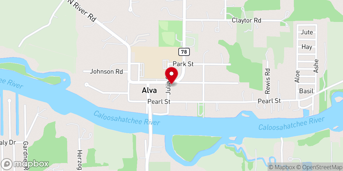 Map showing location of Alva United Methodist Church - Food Distribution Center