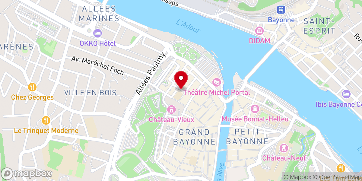 Map showing location of Temple protestant de Bayonne