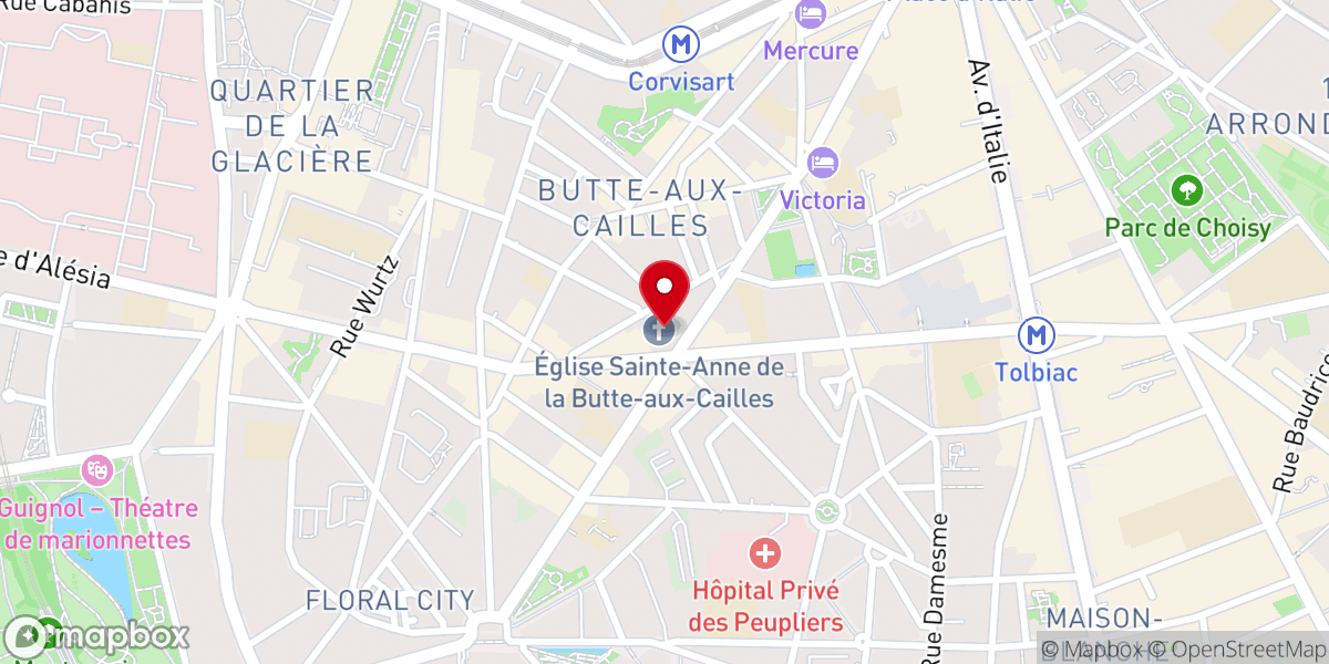 Map showing location of Église Sainte-Anne de la Butte aux Cailles