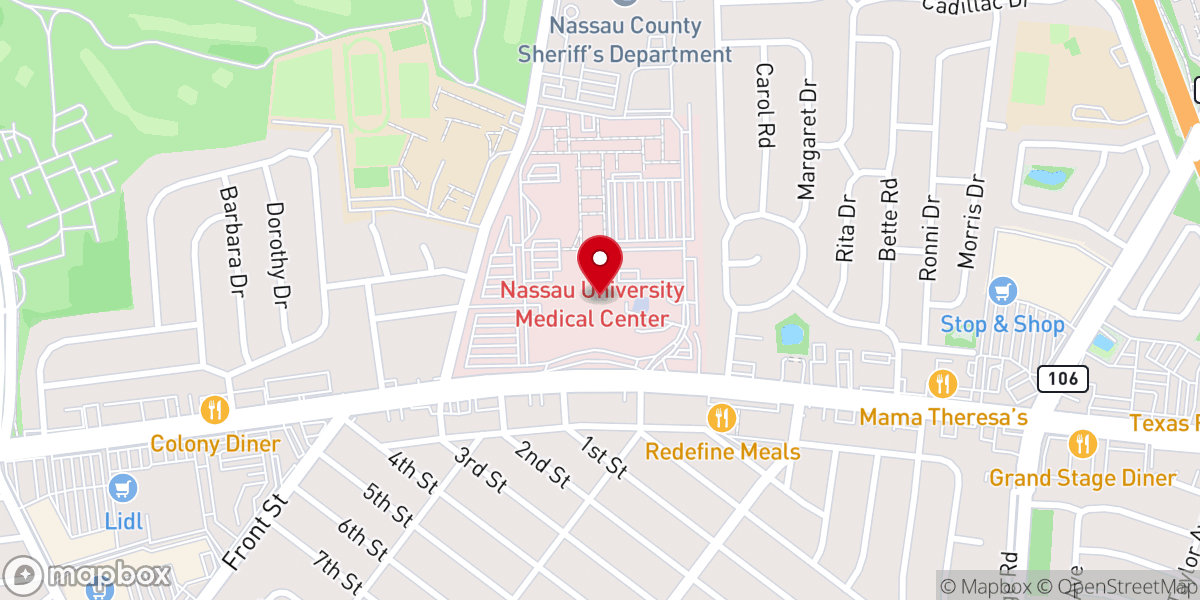 Map showing location of Nassau University Medical Center