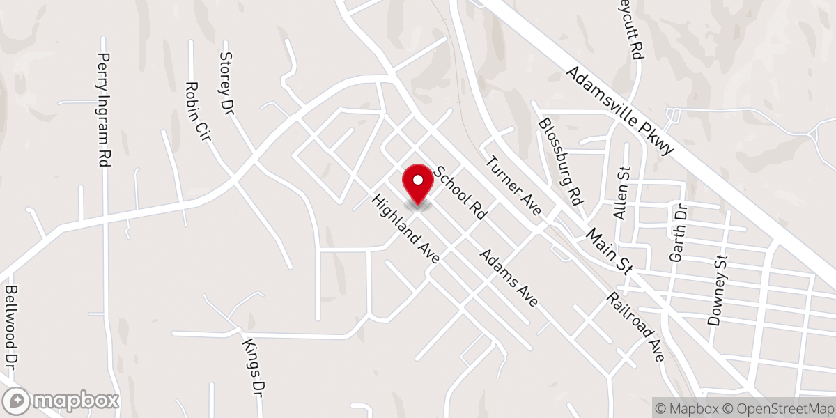 Map showing location of Adamsville Church of God