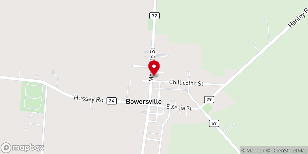 Map showing location of Bowersville Church of Christ
