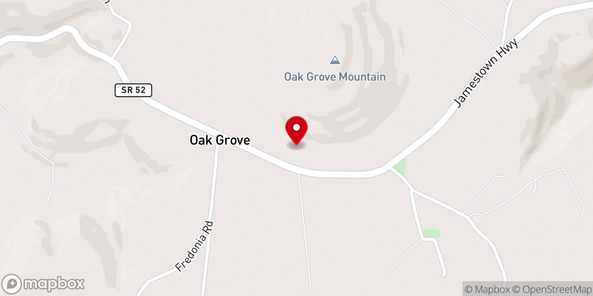 Map showing location of Oak Grove Baptist Church