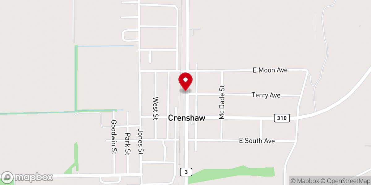 Map showing location of Crenshaw City Hall