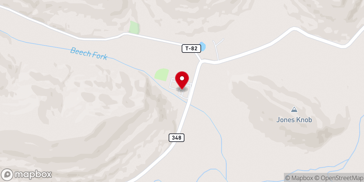 Map showing location of Beech Fork Church